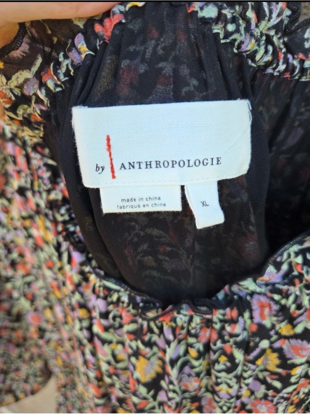 Anthropologie Black Floral Smocked Off-Shoulder Crop Top Cottagecore Romantic - Picture 6 of 7